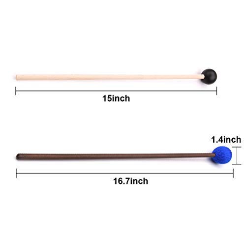 Vankcp Marimba Mallets, 1 Pair Medium Blue Hard Yarn Marimba Mallets and 1 Pair Rubber Mallets Sticks with Wood Handle for Percussion Marimba Playing Glockenspiel Marimba - Thumbnail 3