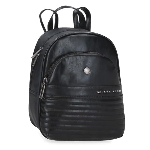Biker Mochila casual Negro 21x27,5x10 cms Poliéster con detalles en Piel Sintética 5,4L by Joumma Bags