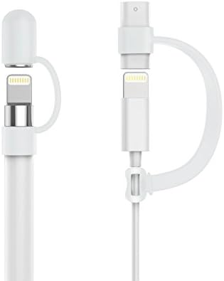 Apple Pencil Cap Holder, [3-Piece] Premium Soft Silicone Elastic Apple Pencil Cap Holder + Lightning Cable Adapter + Nib Cover for Apple iPad Pro Pencil, White