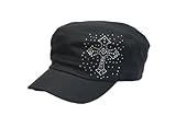Vintage Crystal Cross Black Hat Cap Cadet Castro Beret