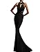 GlorySunshine Women's Sheath Sexy Lace Backless Mermaid Bridal Flare Dress Black M