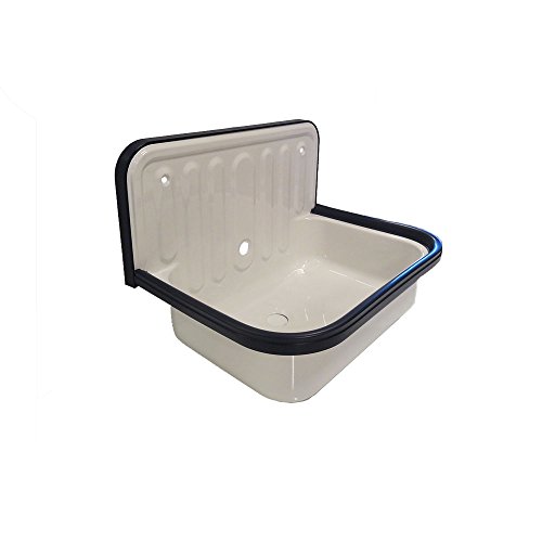AP Wall Mounted Small Service Sink Glazed Steel Utility Sink, with Overflow, Dark Navy Blue Trim - Thumbnail 5