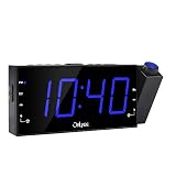 OnLyee Alarm Clock Radio with AM FM Radio,Projection Clock on Ceiling, 7" LED Digital Desk/Shelf Clock with Dimmer, USB Charging, AC Powered and Battery Backup for Bedroom, Kitchen, Kids