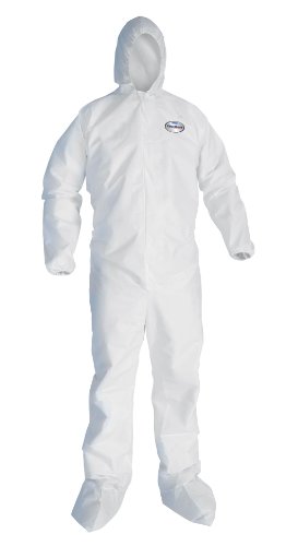 Kimberly-Clark KleenGuard A10 Polypropylene Light Duty Disposable Coverall with Hood and Boots, Elastic Wrist, White, Size 3XL (Case of 25)
