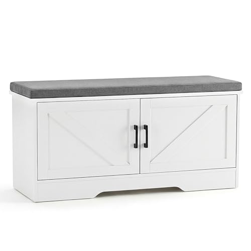 DUMOS Storage Bench, Shoe Organizer Cabinet with Thickened Padded Seat Cushion,…