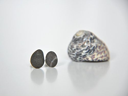 Beach pebble stud earrings. Natural stone stud earrings. Mismatch earrings. Beach finds jewelry
