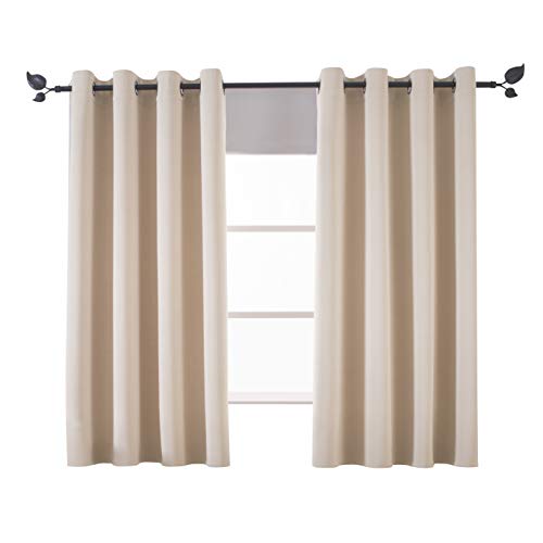 Milly&Roy Blackout Curtains Grommet Thermal Insulated Room Darkening Curtains for Living Room 52 x 63 inch Cream Set of 2 Curtain Panels