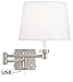 360 Lighting Vero Modern Swing Arm Wall Lamp with USB Charging Port Brushed Nickel Plug-in Light Fixture White Drum Shade for Bedroom Bedside House Reading Living Room Home Hallway Dining
