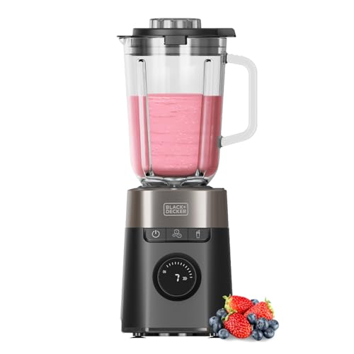 Black+Decker - Frullatore a Bicchiere BXJB1201E 1200W | Caraffa in Vetro 2,2 L | 8 Velocita | 6 lame Acciaio Inox | Funzione Pulse, Smoothie e Tritaghiaccio | Display LED | Sistema di Sicurezza