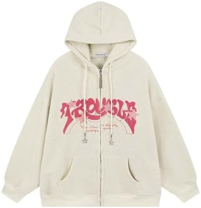 Aobiono Women Men Y2K Star Zip Up Jacket Oversized Hoodie Vintage