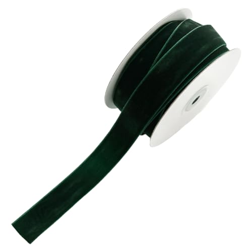 CABODYALS 2 Rolls 20M 25mm Dark Green Velvet Ribbon Vintage Soft Single Sided Crushed Velvet Fabric Luxurious Ribbons With Spool for Making Bows Gift Wrapping Wedding Invition Cake Decor Diy Craft