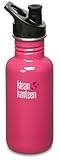 Klean Kanteen 18 oz Stainless Steel Water Bottle (Sports Cap 3.0 in Black) - Pink Anemone
