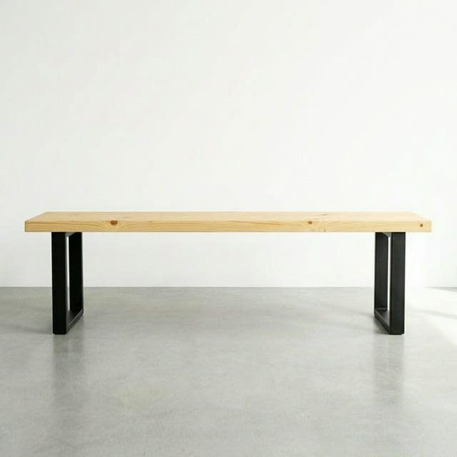 CASA FERRO Elegante Banca Exterior Resistente de Madera Maciza y Metal. Pie de Cama King Size, Comedor, Terraza, Jardín. Estilo Moderno Minimalista. (Pino Natural XG 2.00 m)