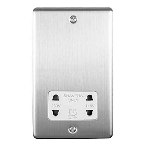 Enhance Decorative Shaver Socket Satin Stainless Finish with White Trim