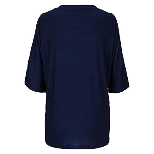 Summer T Shirt Women Half Sleeve Cold Shoulder Casual Tunic Top, Loose Twist Knotted Tops Blouse, Hot Fashion Tee for Lady Blue - Thumbnail 5