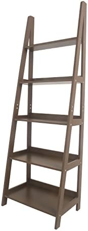 Geneva 5 tier Innovex ladder leaning bookcase, multifunctional wood storage display wall shelve, brown