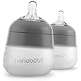 Nanobebe Flexy Silicone Baby Bottle, Anti-Colic, Natural Feel, Non-Collapsing Nipple, Non-Tip Stable Base, Easy to Clean 2-Pack, Gray, 5 oz
