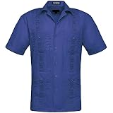 COOFANDY Men's Cuban Guayabera Shirt - Short Sleeve, Royal Blue, 3XL Summer Button Down