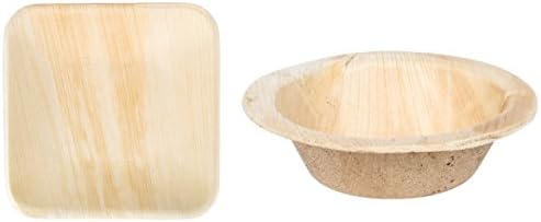 Disposable Palm Leaf Party Tableware and Dinnerware Set. 25 Recyclable and Sustainable Plates and Bowls