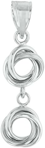 Solid 14K White Gold Double Love Knot Charm Dangling Pendant