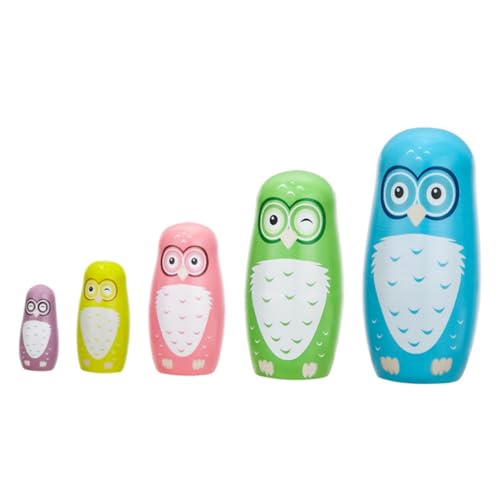 BCOATH 5Pcs Wooden Owl Matryoshka Dolls Creative Nesting for Education and Decor Lovely Animal Design for Entertainment and Learning