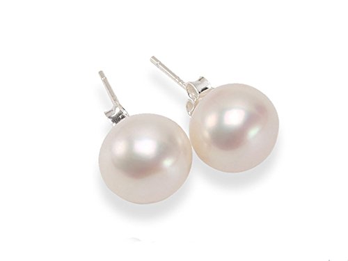 JYX Pearl 925 Sterling Silver Earrings Natural Button White Cultured Freshwater Pearl Stud Earrings for Women AAA Quality