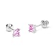 925 Sterling Silver Rhodium Plated 3mm Pink Princess Cut Cubic Zirconia Stud Screwback Girls Earrings