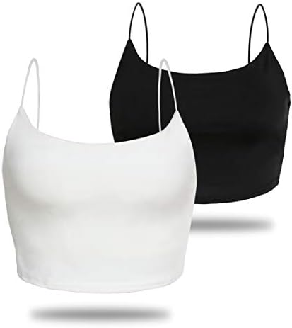 Amilia Women's Basic Solid Cami Spaghetti Double Layer Crop Tank Top  (Blacku0026White, S) price in UAE | Amazon UAE | kanbkam
