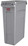 Rubbermaid Commercial Products Slim Jim Plastic Rectangular Trash/Garbage Can With Venting Channels, 23 Gallon, Gray (Fg354060Gray)