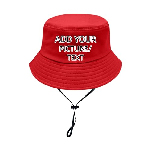 Personalised Bucket Hat Custom Fisherman Hat with Print Any Picture Text Adjustable Wide Brim hat Foldable Cotton Cap Sun hat Mountaineering for Adult (UK, Alpha, One Size, Red)