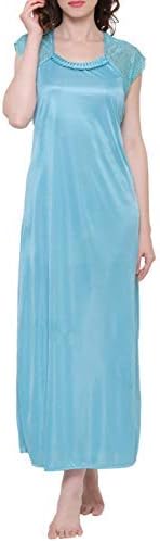 Women's Embellished Empire Satin Night Dress Gown (Light Blue, Free Size)