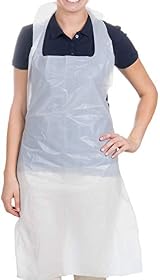 HOT BARGAINS 100x White Disposable Polythene Aprons Food Safe Adult 70x120cm view 2