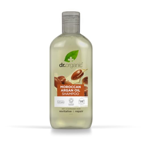 Dr Organic Moroccan Argan Oil Shampoo, Revitalising, Natural, Vegan, Cruelty-Free, Paraben & SLS-Free, Recyclable & Recycled Ocean Bound Plastic, Certified Organic, 265ml, Packaging may vary