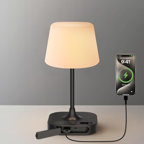 Eocean Rechargeable Waterproof Lamp for Shower, 12000mAh LED Cordless Table Bedside Lamp with USB Port, Small Wireless Battery Operated Touch Lamp for Bedroom, Bathroom, Kitchen, Outdoor