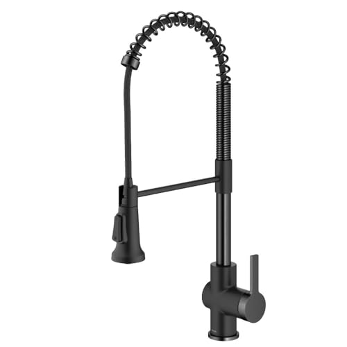 KRAUS Britt Commercial Style Pull-Down Single Handle Kitchen Faucet in Matte Bl…