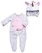 Sophia's 2 Piece Unicorn Costume with Enclosed Feet and Rainbow Tail Plus Hat with Mane, Ears and Gold Horn for 18 Inch Dolls, White
