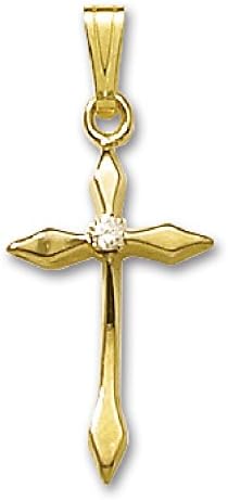 Genuine 14K Yellow Gold and Diamond Cross Pendant (3/4”x1/2”) CR777