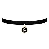 Black Velvet Choker Necklace Gothic with Gold Leo Pendant 3/8-Inch for Girls women (Gold Leo)