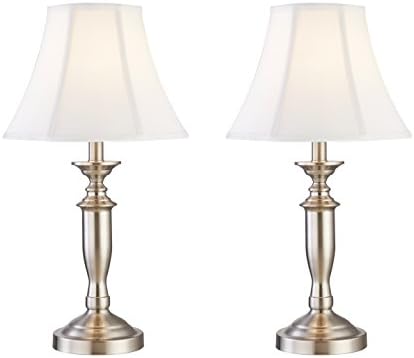 Table Lamp, DILI HOME 2Pack Electric Brushed Nickel Table Lamp Stylish Metal Base with Warm White Light Modern Fashion Desk Lamp for living room, bedroom, kids room, College dormitory and Cafe
