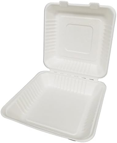 Earthable- Eco-Friendly, 100% Compostable, Renewable and Recyclable, with Sugarcane Fiber Heavy Duty Disposable Take Out Container Clamshell Boxes (100, 9"x 9"x 3" Square)