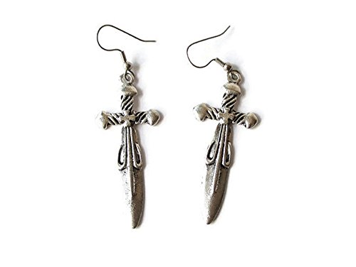 Silver Tone Sword Earrings