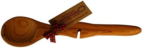 Michigan Wooden Spoon Cherry Wood Resting Spoon Rests on Side of Pan