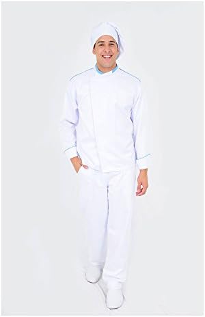 DAM Uniforms Men's Long Sleeves White Details Blue Modern Chef Coat