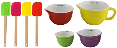 Red Yellow Green Purple Nesting Cute Colorful Ceramic Measuring Cups &amp; Spatulas Set Unique Stocking Stuffer Christmas Gift for Her Wife Mom Mother in Law