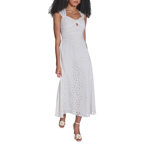 BCBGeneration BCBG Women's Woven Cap Sleeve Eyelet Keyhole Dress, Whisper White…