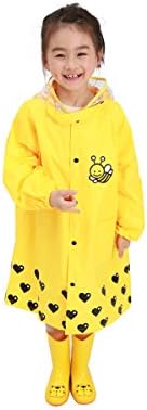 Rainfun Rain Coat Packable Rain Jacket Light-Weight Rain Poncho Hood Trench Transparent Hat Brim For Girls and Boys(Yellow, Medium)