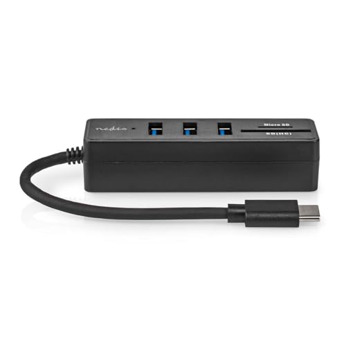 Nedis Hub USB C, 3 Puertos USB A Hembra, 5 Puertos USB 3.2 Gen 1, 5 Gbps, SD y MicroSD