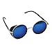 Mirror lens Round Glasses Cyber Goggles Steampunk Sunglasses Vintage Retro(Silver Frame Green Blue Mirror Lens)