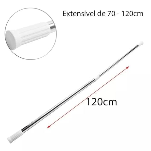 Varão Extensível Regulável para Cortina de Banheiro e Cozinha 70-120 cm Sem Furar Parede Premium