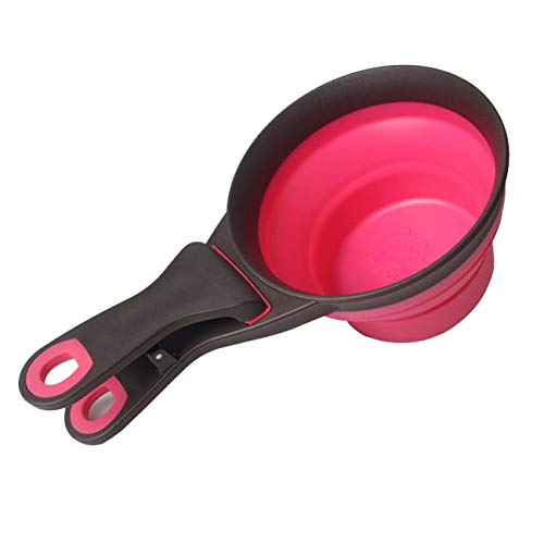 Acronde Collapsible Pet Scoop Silicone Measuring Cups Set Sealing Clip 3 in 1 Multi-Function Scoop Bowls Bag Clip for Dog Cat Food Water Set of 2 (1 Cup & 1/2 Cup Capacity)